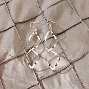 Chic dangling Hook earrings large lightweight elegant golden tone 3" long Spiral